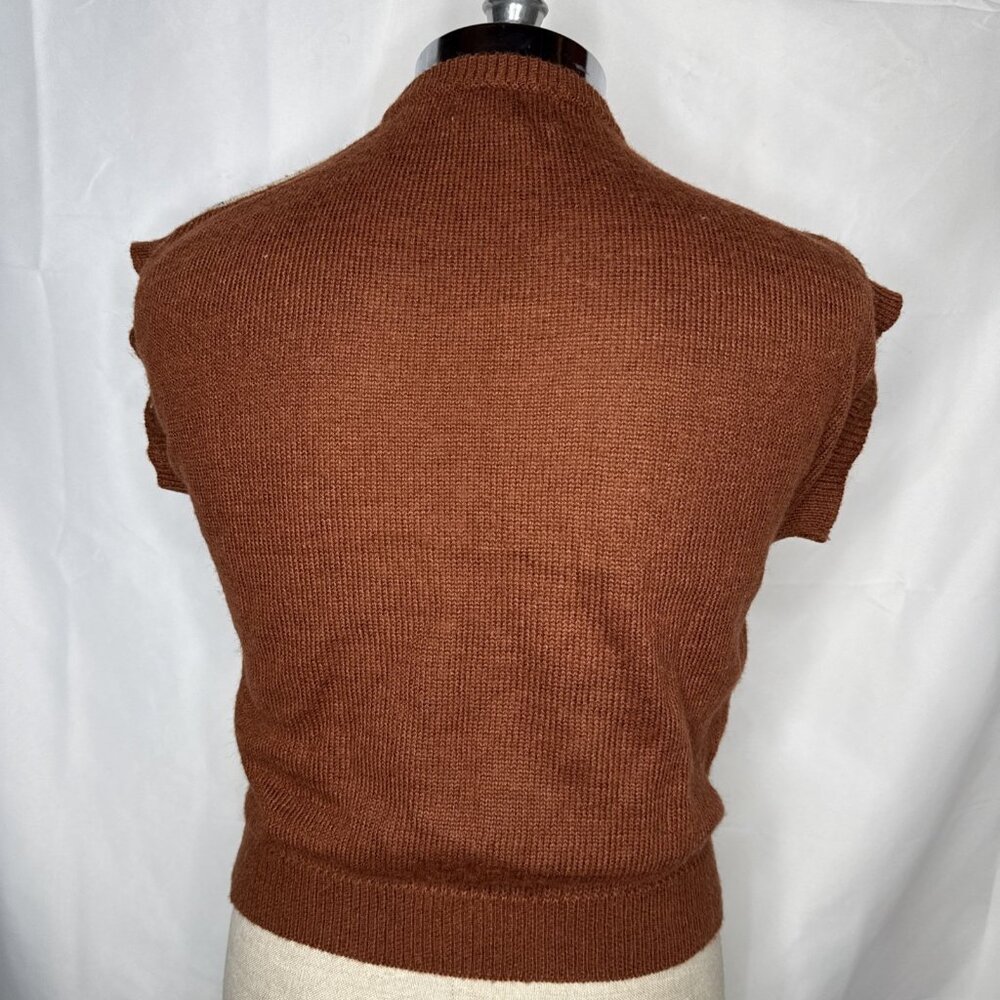 Vintage Sheep Wool Sweater Vest Sz L Brown Trees Grannycore Grandma Cottagecore - Picture 6 of 7